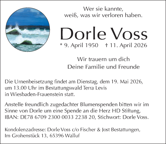Traueranzeige von Dorle Voss von Wiesbadener Kurier