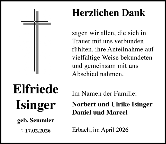 Traueranzeige von Elfriede Isinger von Rheingau Kurier