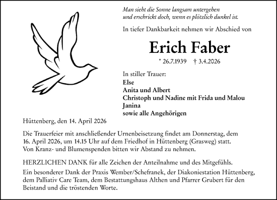 Traueranzeige von Erich Faber von Wetzlarer Neue Zeitung