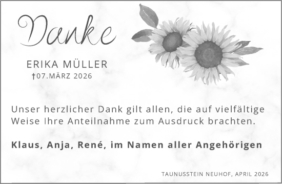 Traueranzeige von Erika Müller von Rheingau-Taunus-Kreis Wochenblatt
