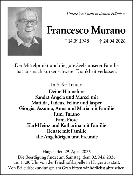 Traueranzeige von Francesco Murano von Dill Block