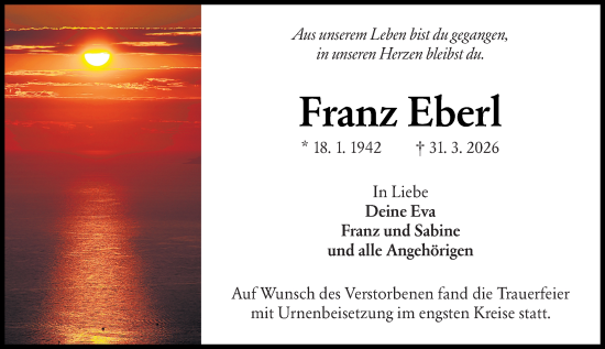 Traueranzeige von Franz Eberl von Groß-Gerauer Echo