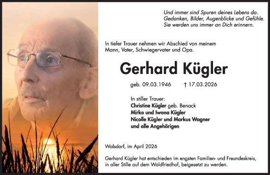 Traueranzeige von Gerhard Kügler von Camberger Anzeiger