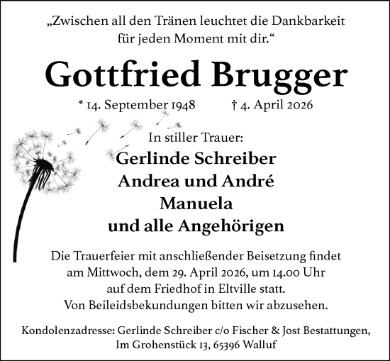 Traueranzeige von Gottfried Brugger von Wiesbadener Kurier
