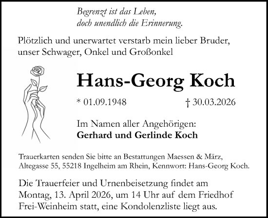 Traueranzeige von Hans-Georg Koch von Allgemeine Zeitung Rheinhessen-Nahe