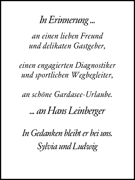 Traueranzeige von Hans Leinberger von Odenwälder Echo
