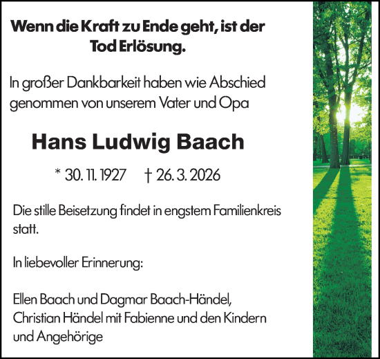 Traueranzeige von Hans Ludwig Baach von Rüsselsheimer Echo