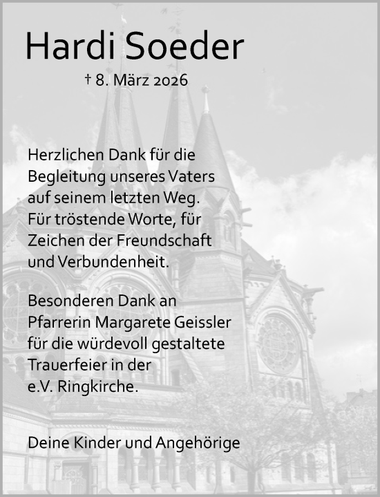 Traueranzeige von Hardi Soeder von Wiesbadener Kurier
