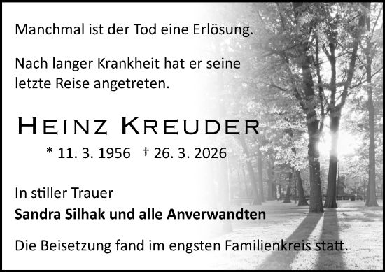 Traueranzeige von Heinz Kreuder von Darmstädter Echo