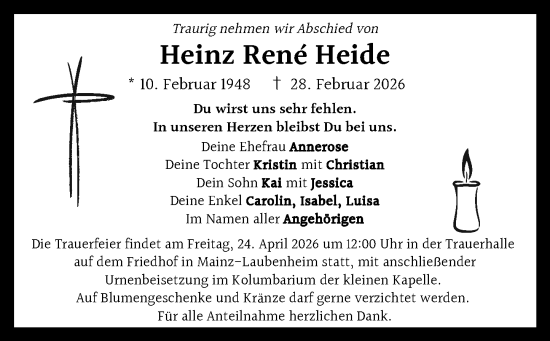 Traueranzeige von Heinz René Heide von Allgemeine Zeitung Mainz