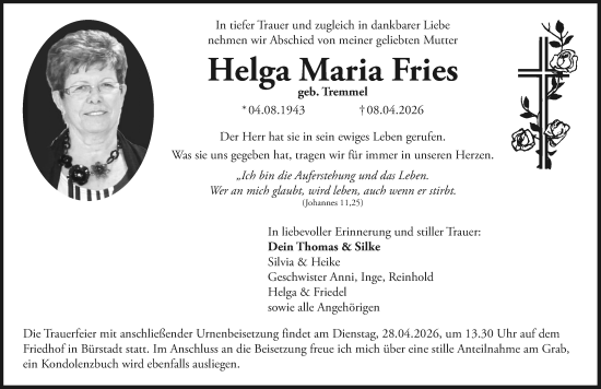 Traueranzeige von Helga Maria Fries von Starkenburger Echo