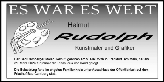 Traueranzeige von Helmut Rudolph von Camberger Anzeiger