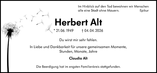 Traueranzeige von Herbert Alt von Allgemeine Zeitung Mainz
