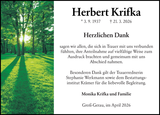 Traueranzeige von Herbert Krifka von Groß-Gerauer Echo