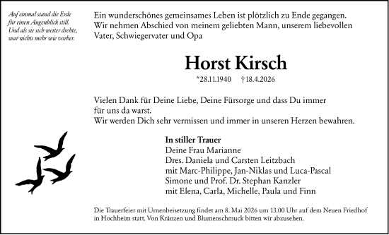 Traueranzeige von Horst Kirsch von Hochheimer Zeitung