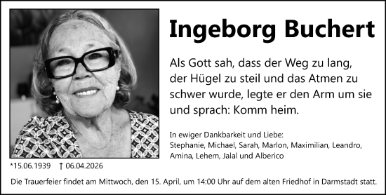 Traueranzeige von Ingeborg Buchert von Darmstädter Echo
