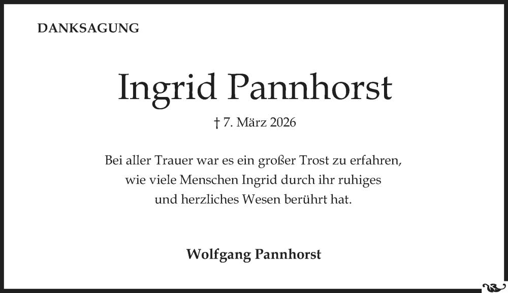  Traueranzeige für Ingrid Pannhorst vom 25.04.2026 aus Allgemeine Zeitung Rheinhessen-Nahe