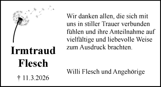 Traueranzeige von Irmtraud Flesch von Rüsselsheimer Echo
