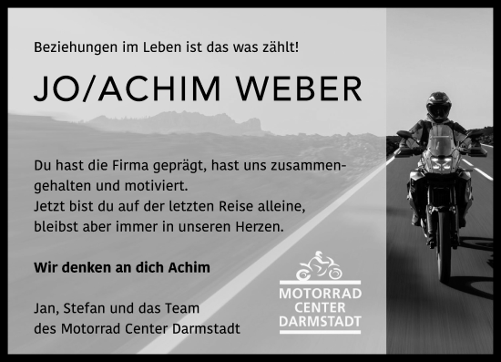 Traueranzeige von Joachim Weber von Darmstädter Echo