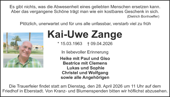 Traueranzeige von Kai-Uwe Zange von Darmstädter Echo