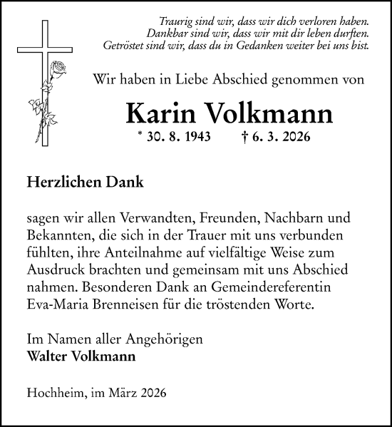 Traueranzeige von Karin Volkmann von Hochheimer Zeitung