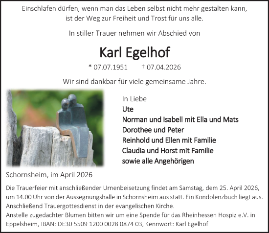 Traueranzeige von Karl Egelhof von Allgemeine Zeitung Alzey