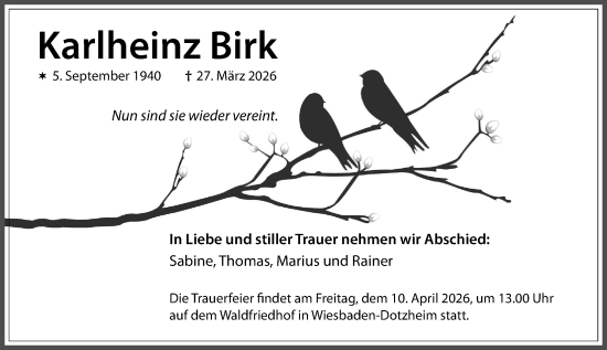 Traueranzeige von Karlheinz Birk von Wiesbadener Kurier