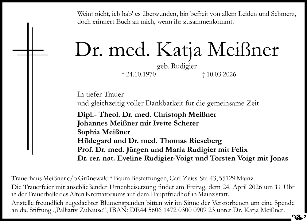  Traueranzeige für Katja Meißner vom 11.04.2026 aus Wiesbadener Kurier