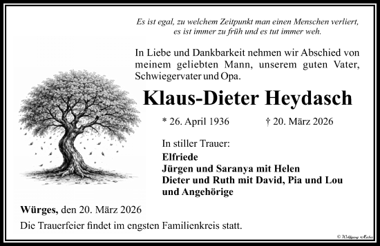 Traueranzeige von Klaus-Dieter Heydasch von Camberger Anzeiger