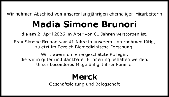 Traueranzeige von Madia Simone Brunori von Darmstädter Echo