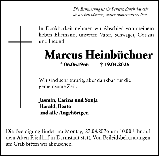 Traueranzeige von Marcus Heinbüchner von Darmstädter Echo