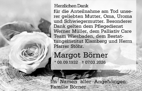Traueranzeige von Margot Börner von Wiesbadener Kurier