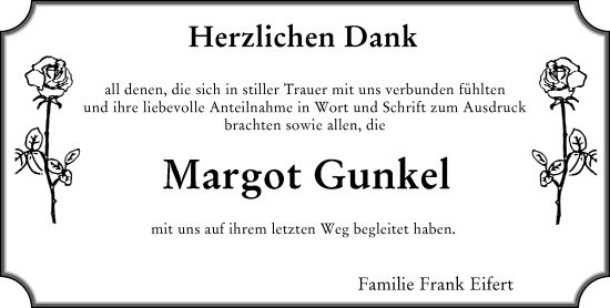 Traueranzeige von Margot Gunkel von Hochheimer Zeitung