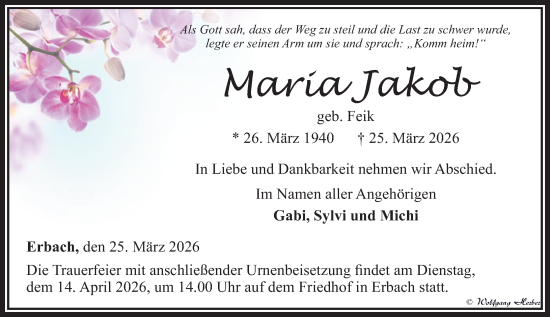 Traueranzeige von Maria Jakob von Camberger Anzeiger