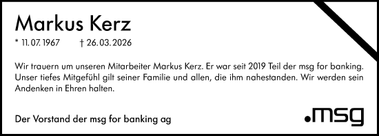 Traueranzeige von Markus Kerz von Allgemeine Zeitung Mainz
