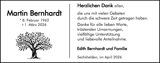 Traueranzeige von Martin Bernhardt von Dill Block