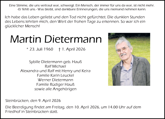 Traueranzeige von Martin Dietermann von Dill Block