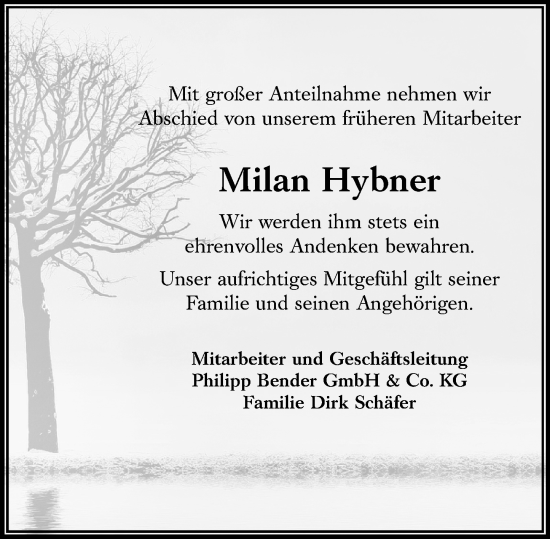 Traueranzeige von Milan Hybner von Rüsselsheimer Echo