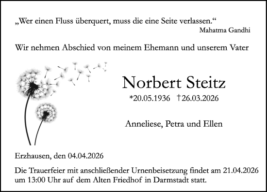 Traueranzeige von Norbert Steitz von Darmstädter Echo