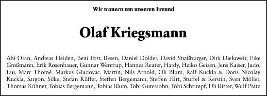 Traueranzeige von Olaf Kriegsmann von Darmstädter Echo