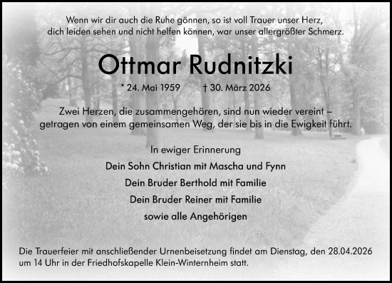 Traueranzeige von Ottmar Rudnitzki von Allgemeine Zeitung Mainz