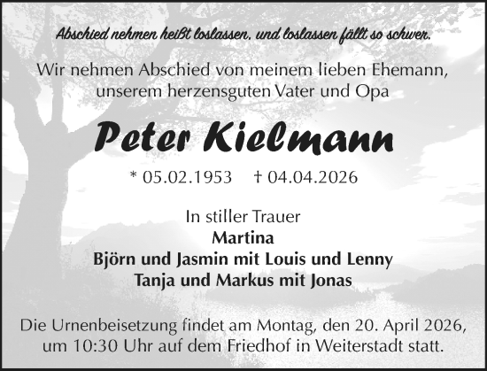 Traueranzeige von Peter Kielmann von Darmstädter Echo
