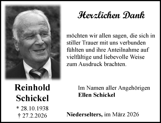 Traueranzeige von Reinhold Schickel von Camberger Anzeiger