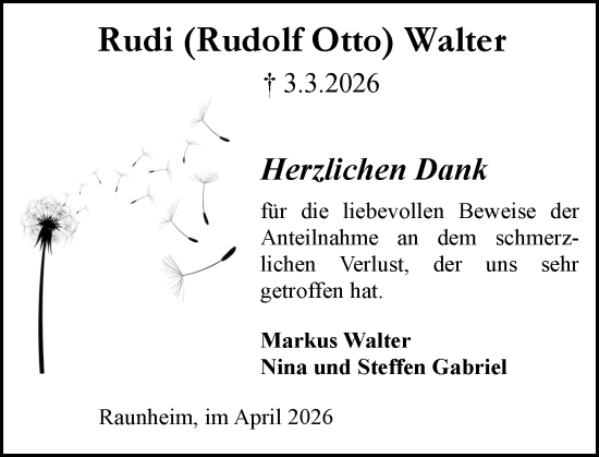 Traueranzeige von Rudi Walter von Rüsselsheimer Echo