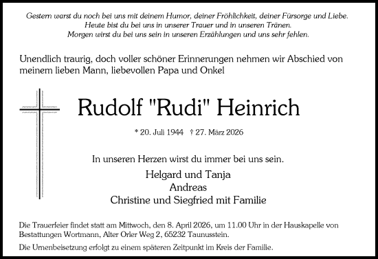 Traueranzeige von Rudolf Heinrich von Wiesbadener Kurier