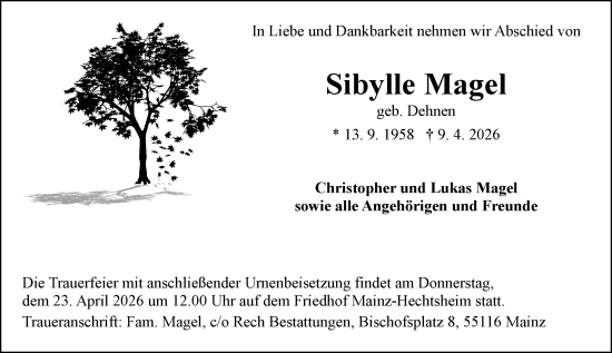 Traueranzeige von Sibylle Magel von Wiesbadener Kurier