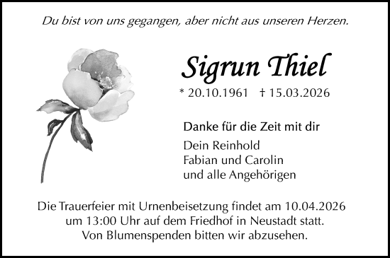 Traueranzeige von Sigrun Thiel von Odenwälder Echo