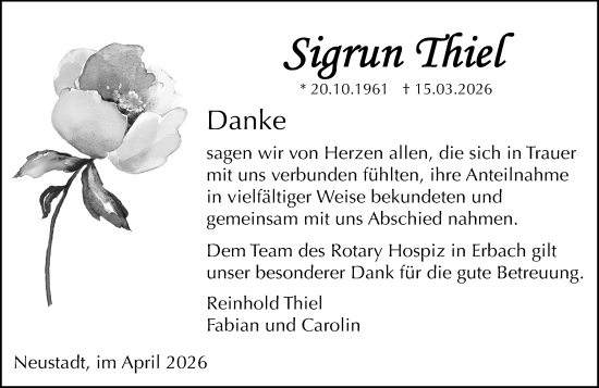 Traueranzeige von Sigrun Thiel von Odenwälder Echo