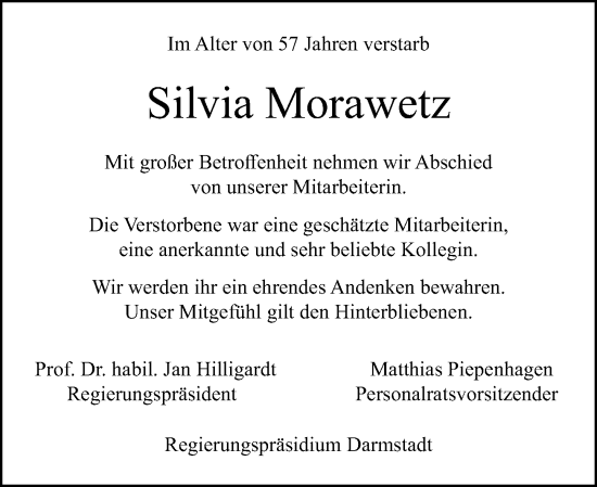 Traueranzeige von Silvia Morawetz von Darmstädter Echo