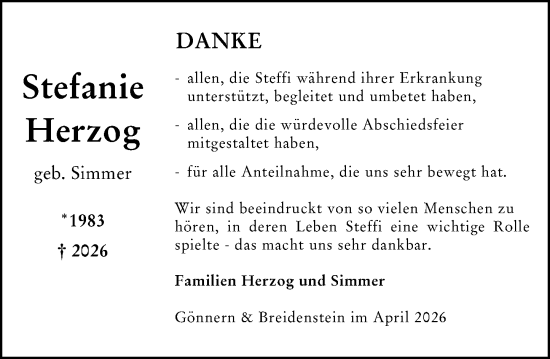 Traueranzeige von Stefanie Herzog von Hinterländer Anzeiger
